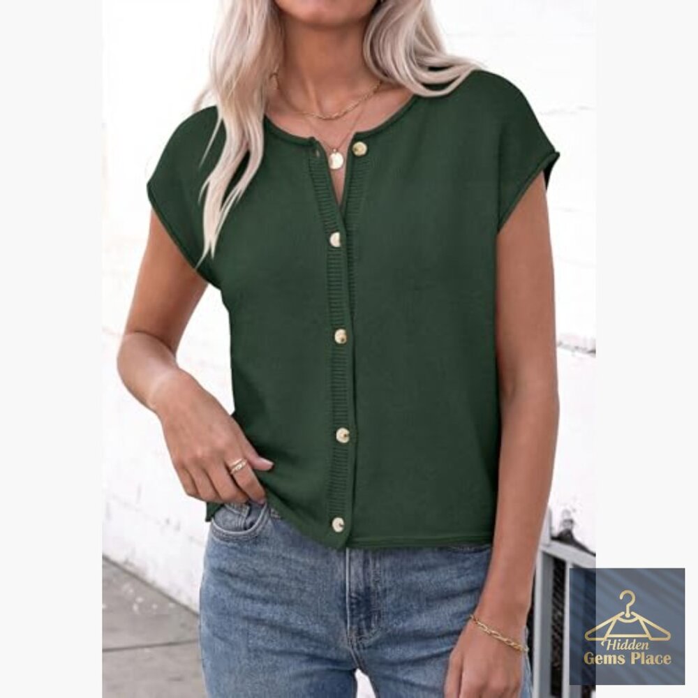 Lightweight Button Down Sweater Vest, Cap Sleeve,… - image 3